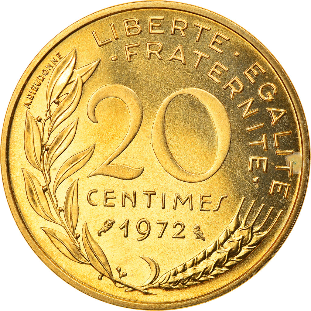 Moeda, França, Marianne, 20 Centimes, 1972, Paris, MS(63), Alumínio-Bronze