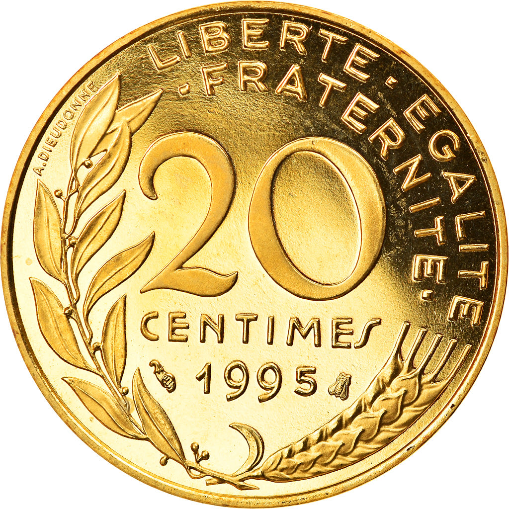 Moeda, França, Marianne, 20 Centimes, 1995, Paris, BE, MS(63)