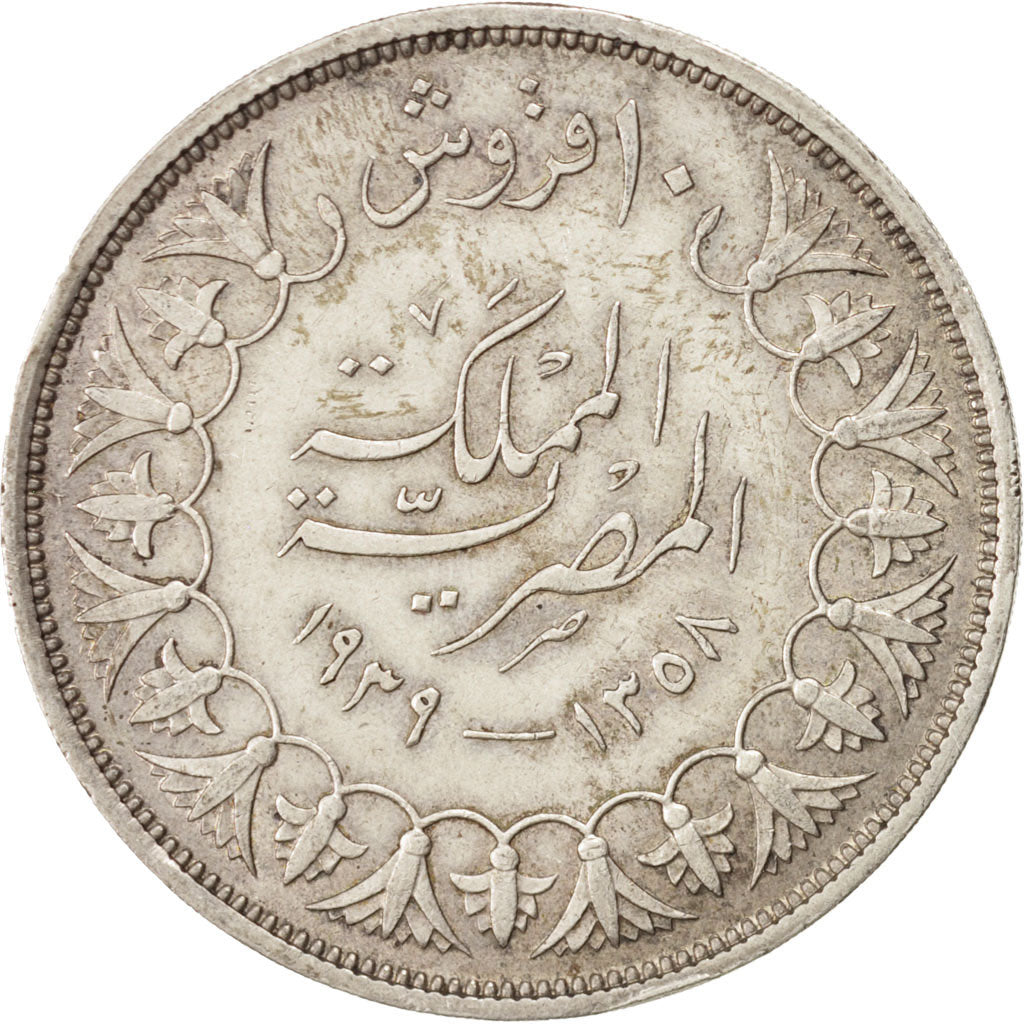 EGYPT, 10 Piastres, 1939, British Royal Mint, KM #367, EF(40-45), Silver, 31,...