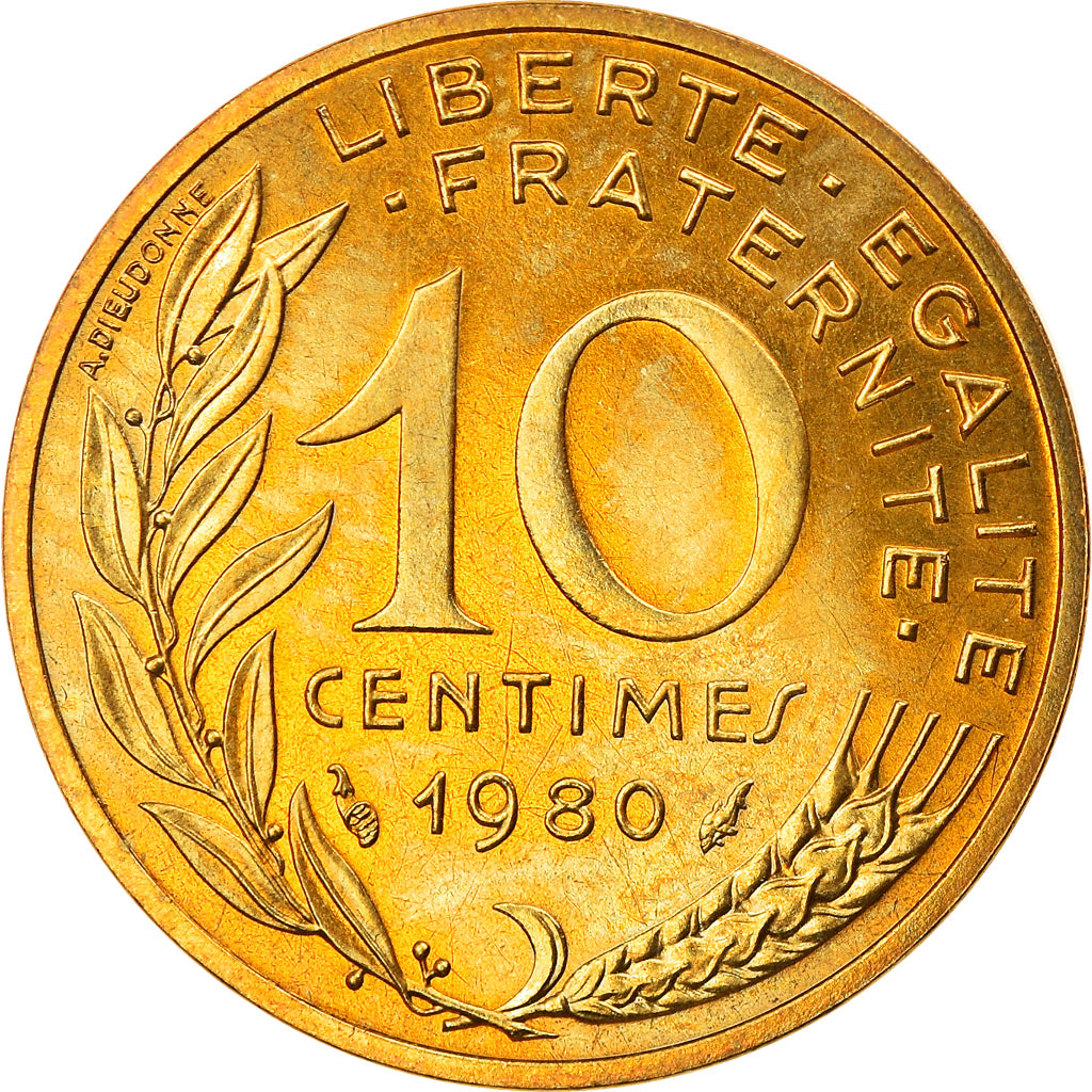 Munten, Frankrijk, Marianne, 10 Centimes, 1980, Paris, UNC-, Aluminum-Bronze