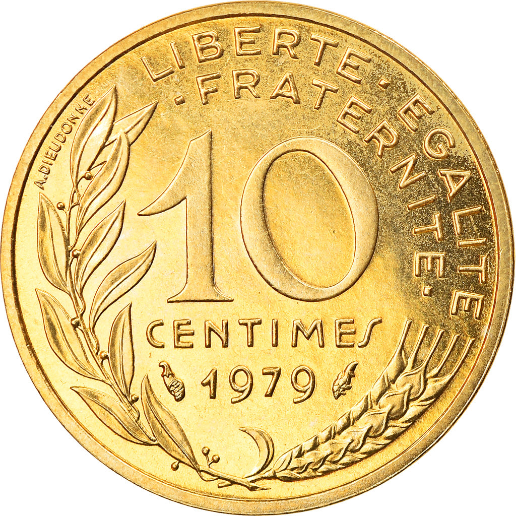 Moneta, Francja, Marianne, 10 Centimes, 1979, Paris, MS(63), Aluminium-Brąz