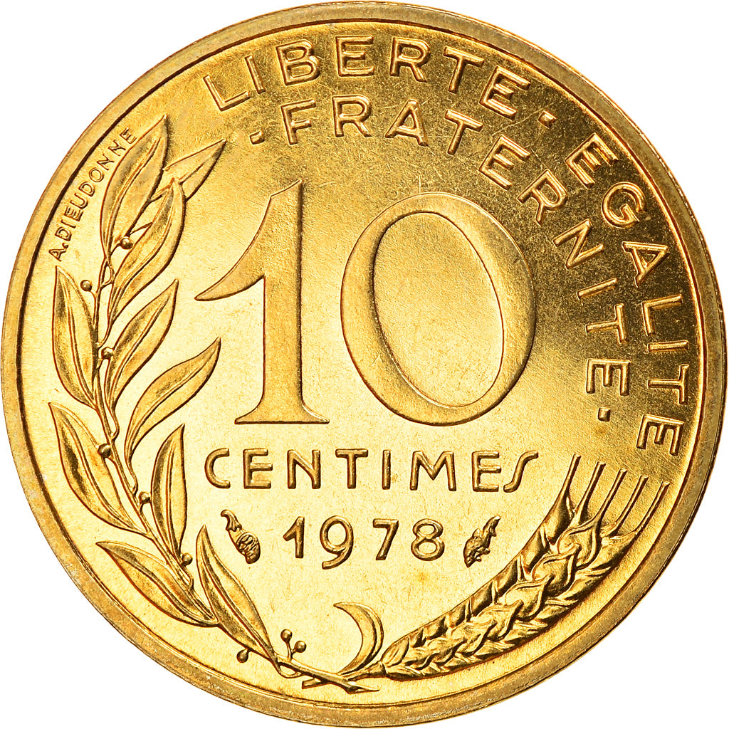 Moneta, Francja, Marianne, 10 Centimes, 1978, Paris, MS(63), Aluminium-Brąz