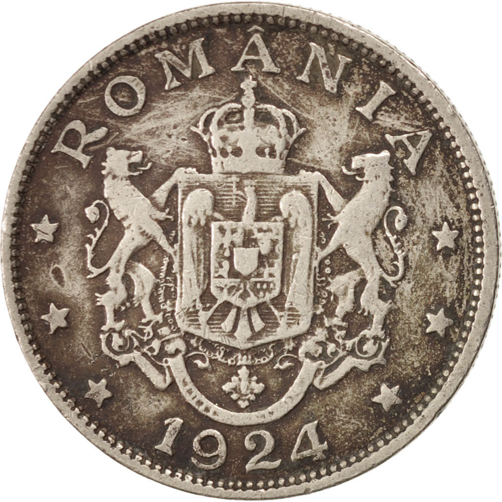 ROMANIA, 2 Lei, 1924, KM #47, VF(30-35), Copper-Nickel, 25, 7.15