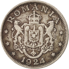 ROMANIA, 2 Lei, 1924, KM #47, VF(30-35), Copper-Nickel, 25, 7.15