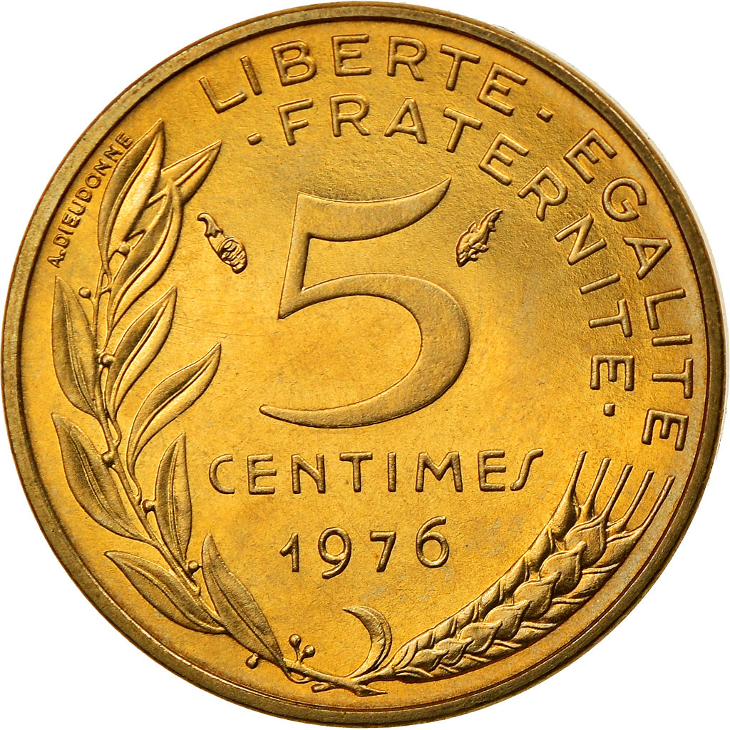 Moneda, Francia, Marianne, 5 Centimes, 1976, Paris, SC, Aluminio - bronce