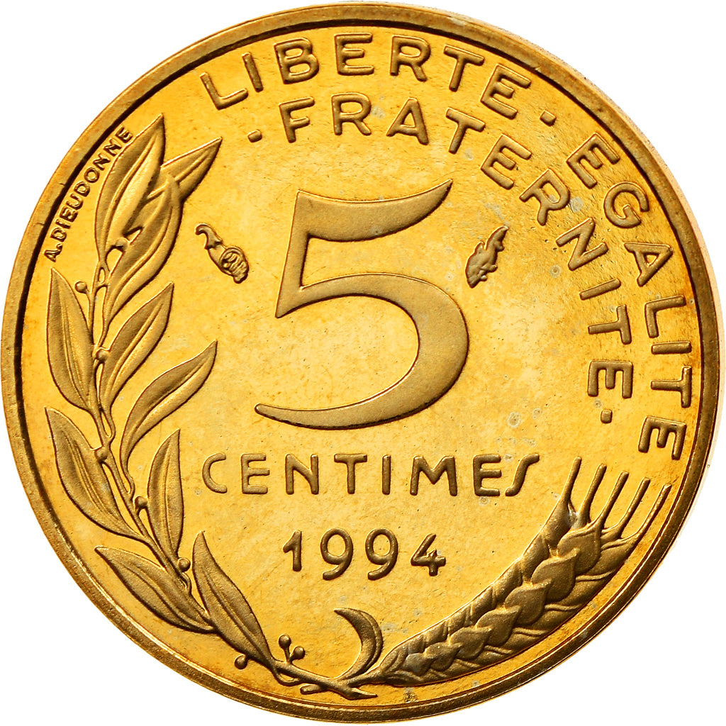 Münze, Frankreich, Marianne, 5 Centimes, 1994, Paris, BE, UNZ, Aluminum-Bronze