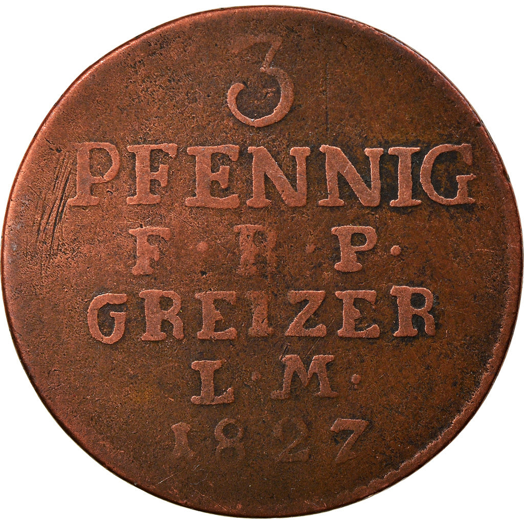Munten, Duitse staten, REUSS-OBERGREIZ, Heinrich XIX, 3 Pfennig, 1827, FR