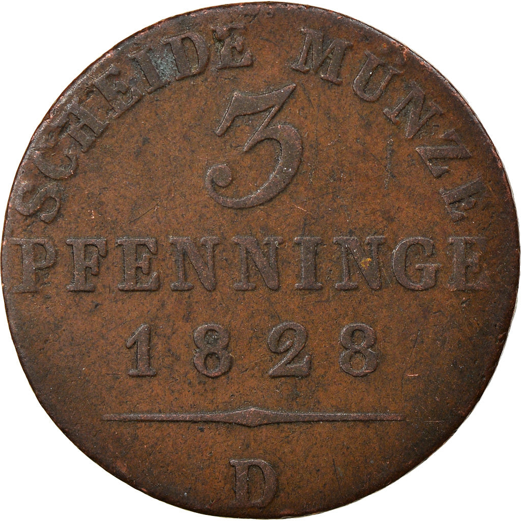 Coin, German States, PRUSSIA, Friedrich Wilhelm III, 3 Pfennig, 1828