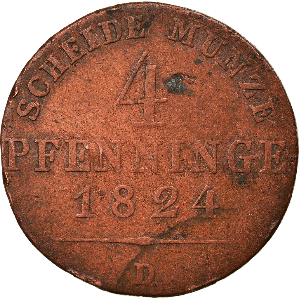 Coin, German States, PRUSSIA, Friedrich Wilhelm III, 4 Pfennig, 1824