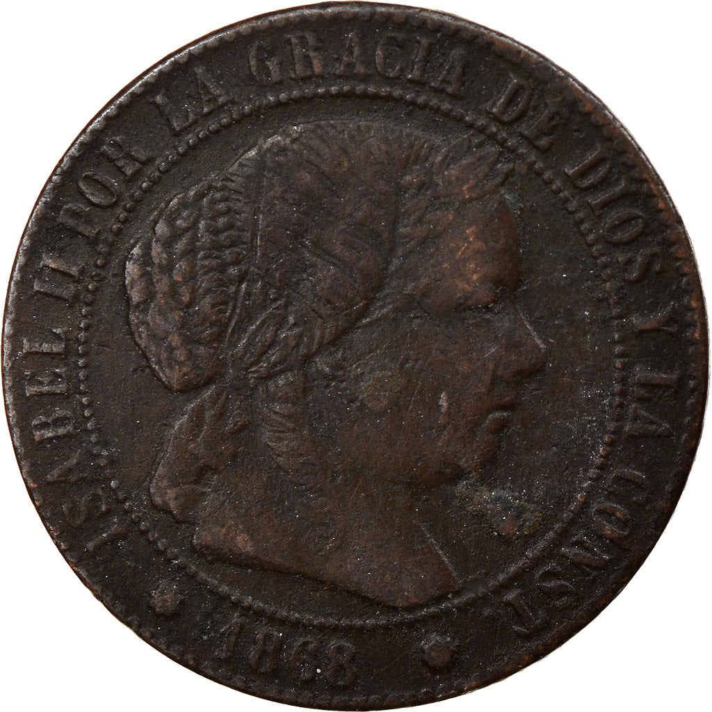 Coin, Spain, Isabel II, 1/2 Centimo, 1868, Madrid, EF(40-45), Copper, KM:632.5