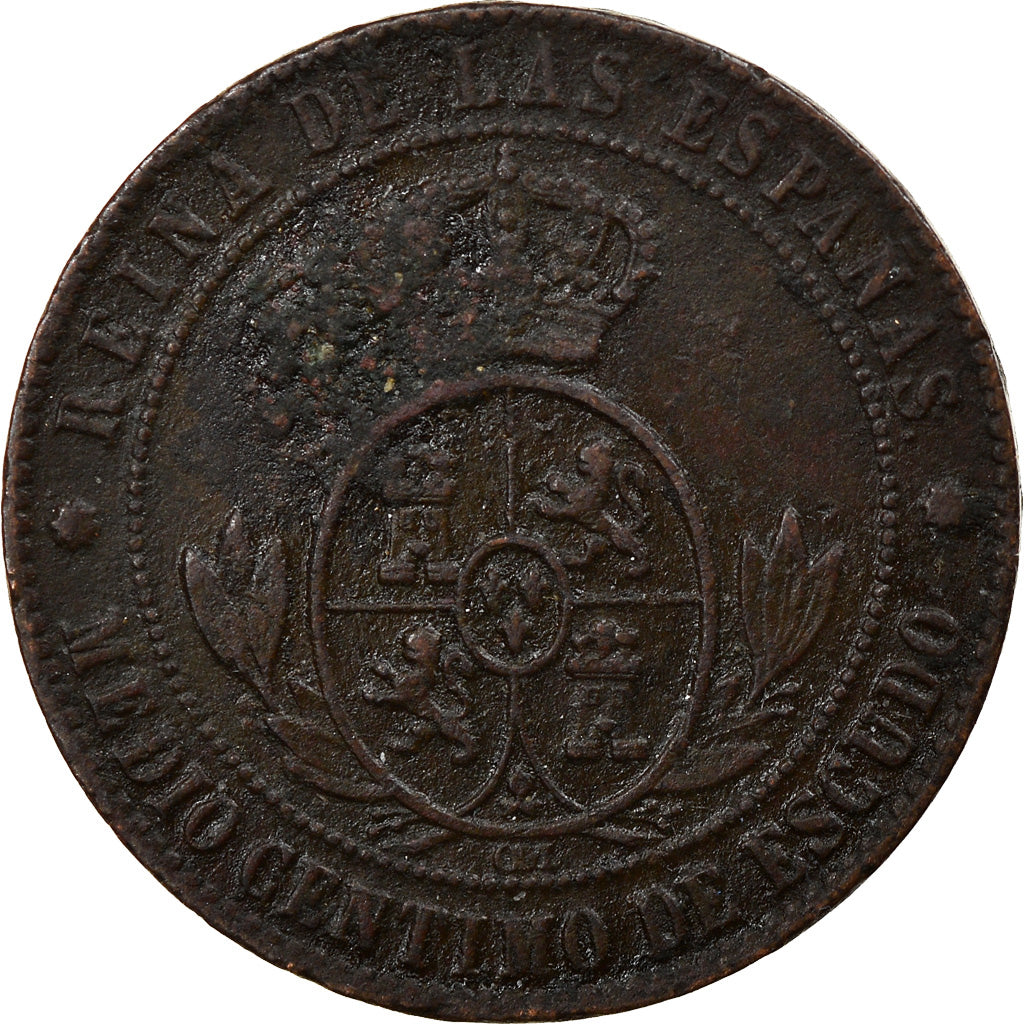 Coin, Spain, Isabel II, 1/2 Centimo, 1868, Madrid, EF(40-45), Copper, KM:632.5