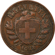 Coin, Switzerland, 2 Rappen, 1893, Bern, EF(40-45), Bronze, KM:4.2