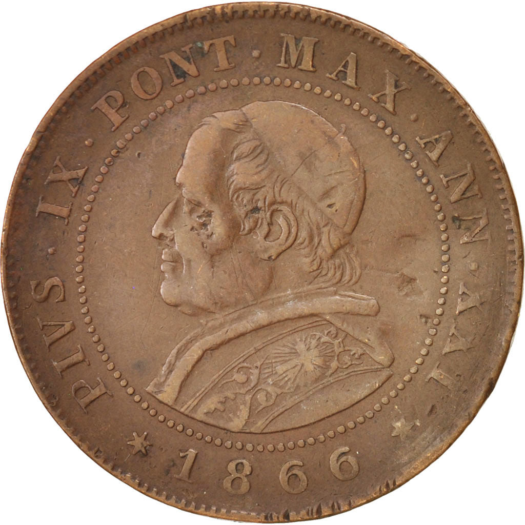 Coin, ITALIAN STATES, PAPAL STATES, Pius IX, 2 Soldi, 10 Centesimi, 1866