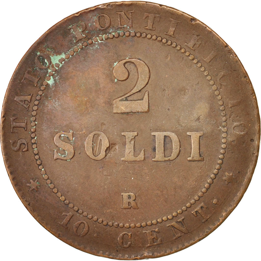 Coin, ITALIAN STATES, PAPAL STATES, Pius IX, 2 Soldi, 10 Centesimi, 1866