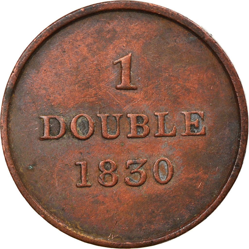 Coin, Guernsey, Double, 1830, Heaton, EF(40-45), Copper, KM:1