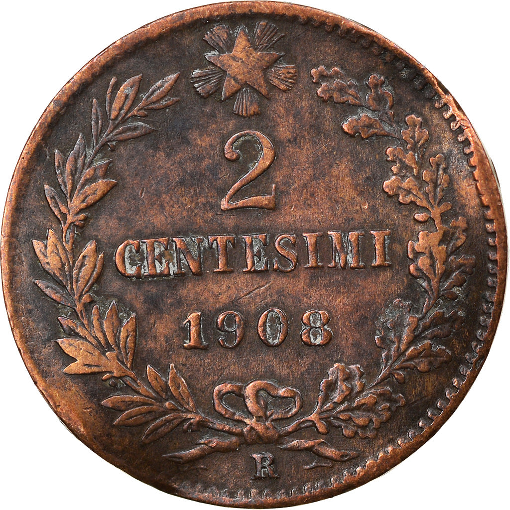 Coin, Italy, Vittorio Emanuele III, 2 Centesimi, 1908, Rome, VF(30-35), Bronze