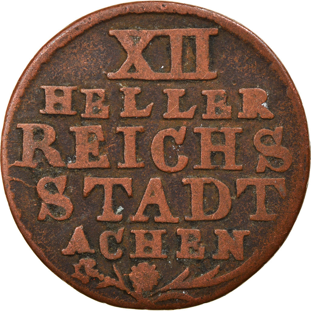 Coin, German States, AACHEN, 12 Heller, 1767, VF(20-25), Copper, KM:51