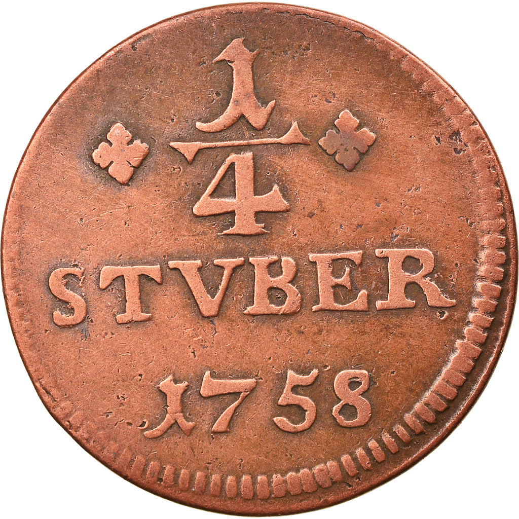 Monnaie, Etats allemands, WIED-RUNKEL, Johann Ludwig Adolph, 1/4 Stüber, 1758