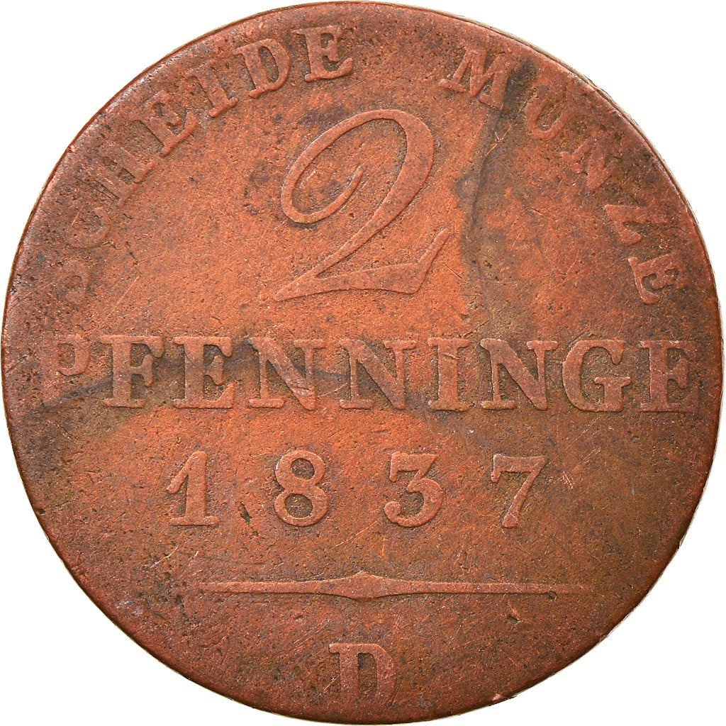 Monnaie, Etats allemands, PRUSSIA, Friedrich Wilhelm III, 2 Pfennig, 1837, TB