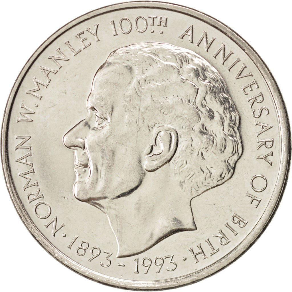 JAMAICA, 5 Dollars, 1993, KM #157, MS(63), Nickel Plated Steel, 18.21
