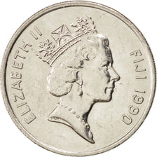 Coin, Fiji, Elizabeth II, 20 Cents, 1990, MS(60-62), Nickel plated steel, KM:53a