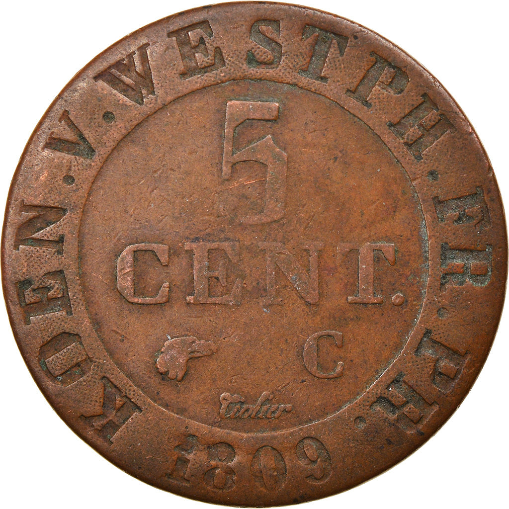 Monnaie, Etats allemands, WESTPHALIA, Jerome, 5 Centimes, 1809, Cassel, TB+