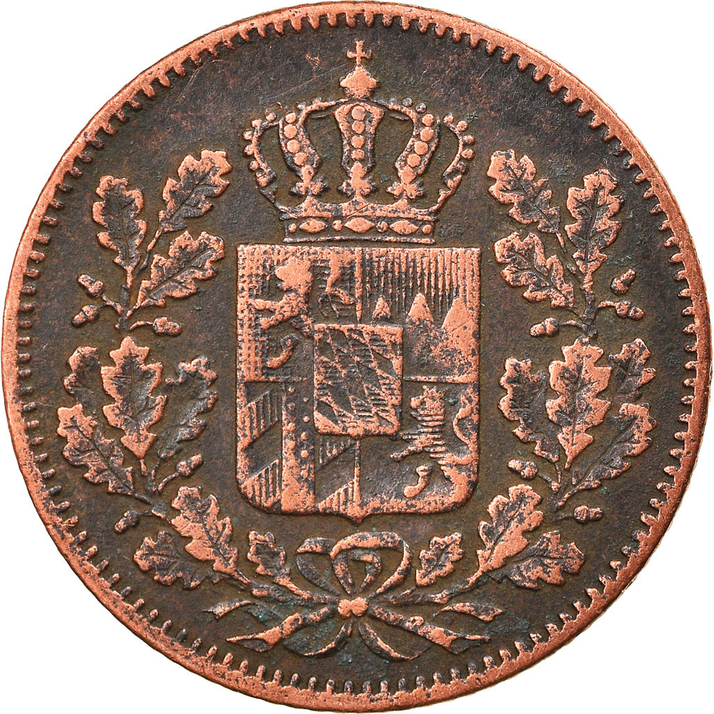 Moneta, Stati tedeschi, BAVARIA, Maximilian II, 1/2 Kreuzer, 1851, BB, Rame