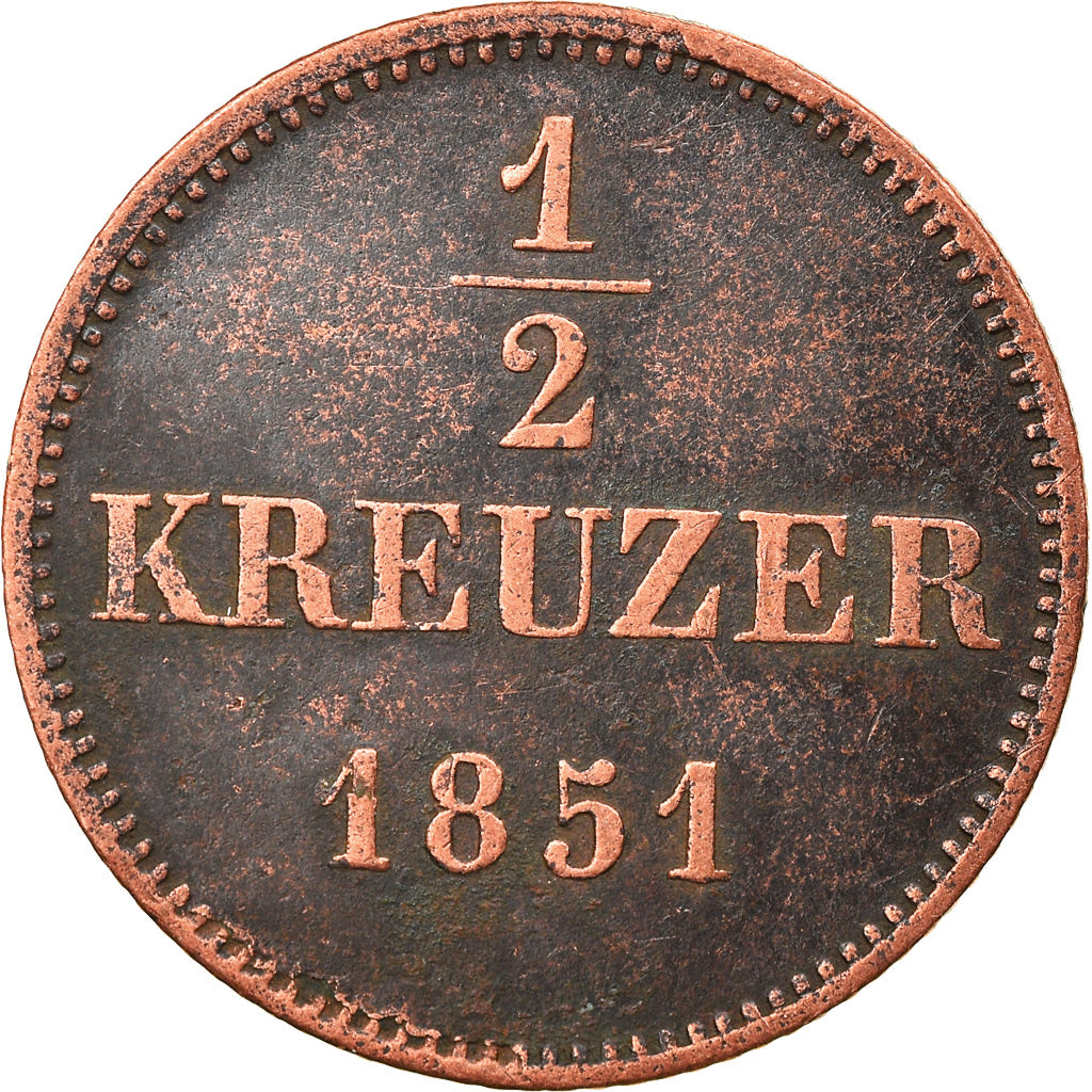 Moneta, Stati tedeschi, BAVARIA, Maximilian II, 1/2 Kreuzer, 1851, BB, Rame