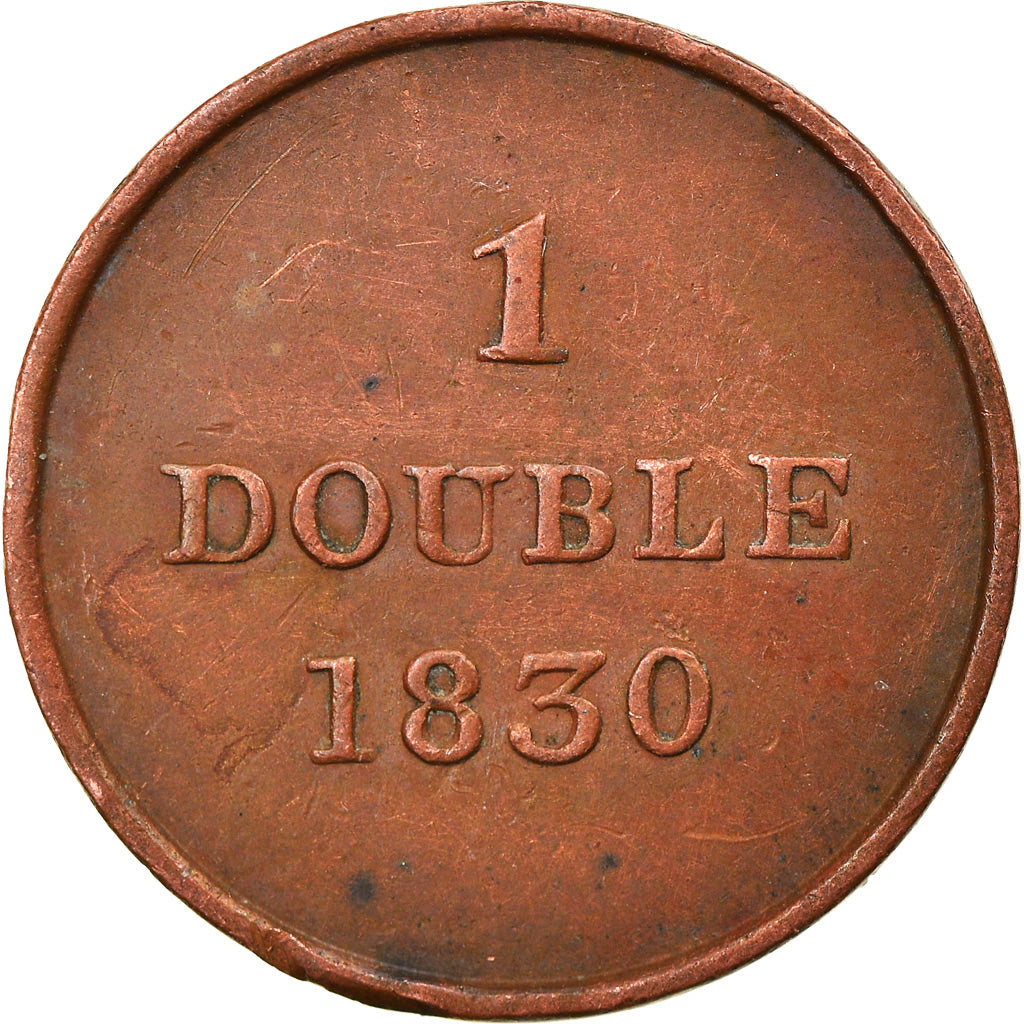 Coin, Guernsey, Double, 1830, Heaton, EF(40-45), Copper, KM:1