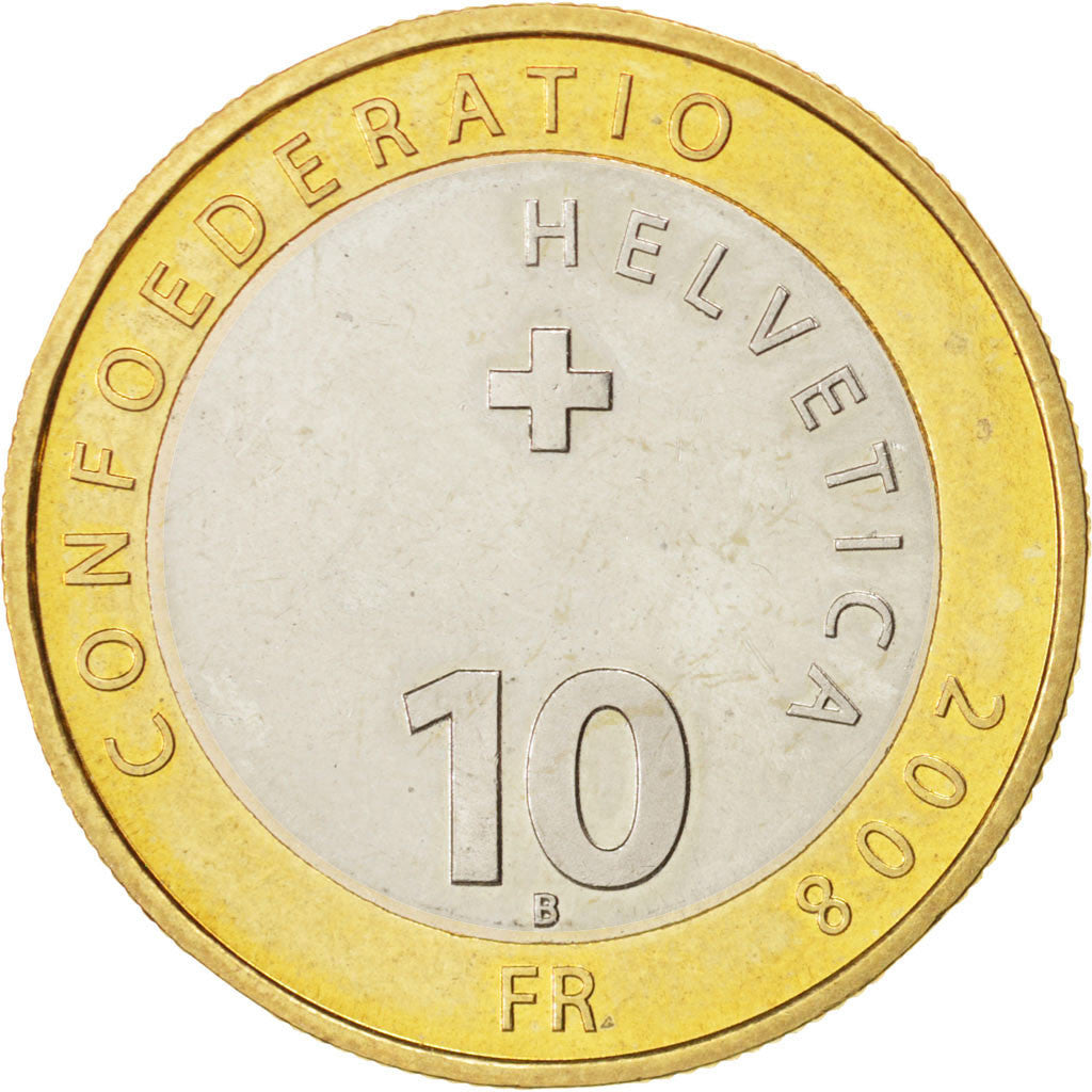 SWITZERLAND, 10 Francs, 2008, Bern, KM #126, AU(55-58), Bi-Metallic, 32.85,...