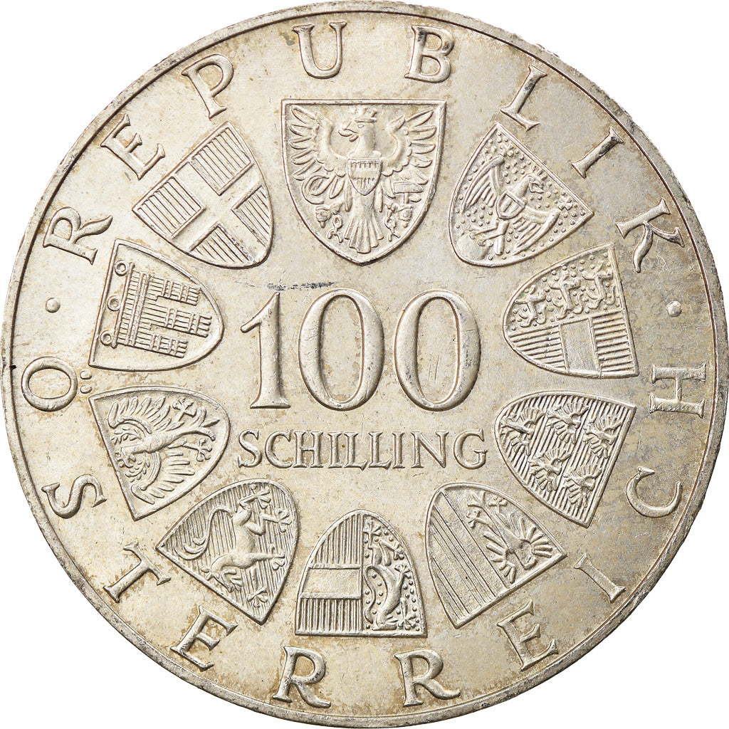 Moneta, Austria, Centre International, 100 Schilling, 1979, AU(55-58), Srebro