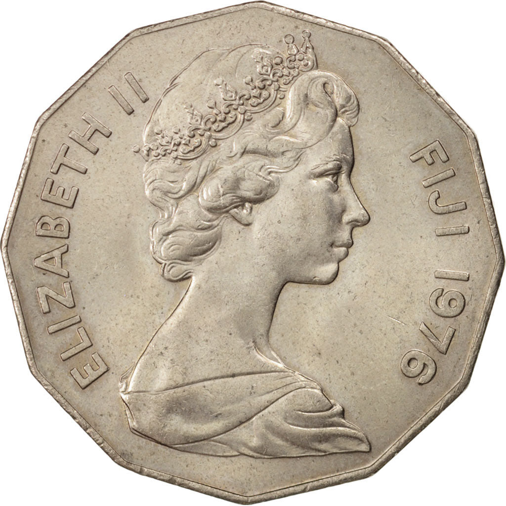 FIJI, 50 Cents, 1976, KM #36, AU(55-58), Copper-Nickel, 31.5, 15.72