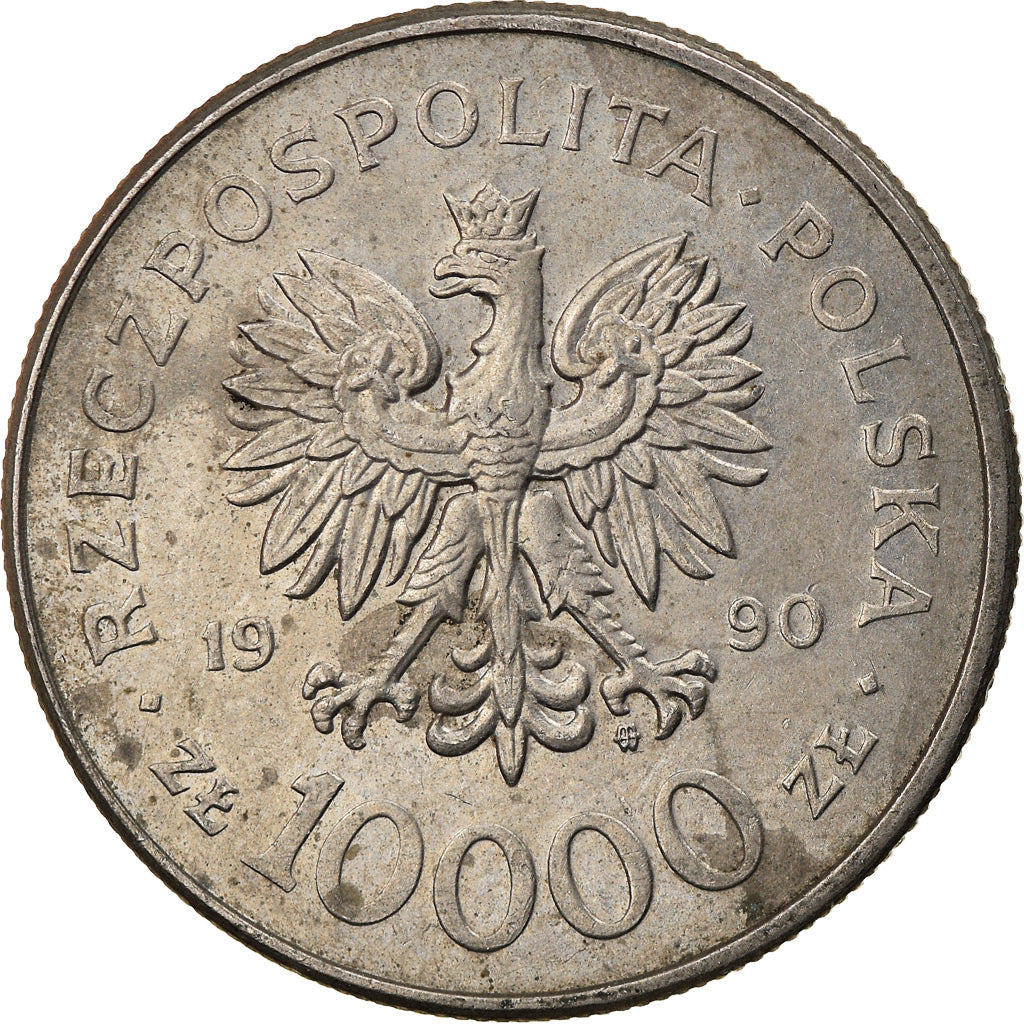 Moneta, Polonia, 10000 Zlotych, 1990, Warsaw, MB+, Rame-nichel, KM:195