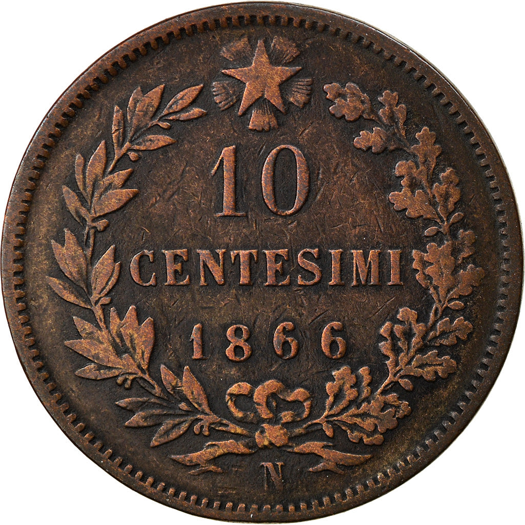 Coin, Italy, Vittorio Emanuele II, 10 Centesimi, 1866, Naples, VF(30-35)