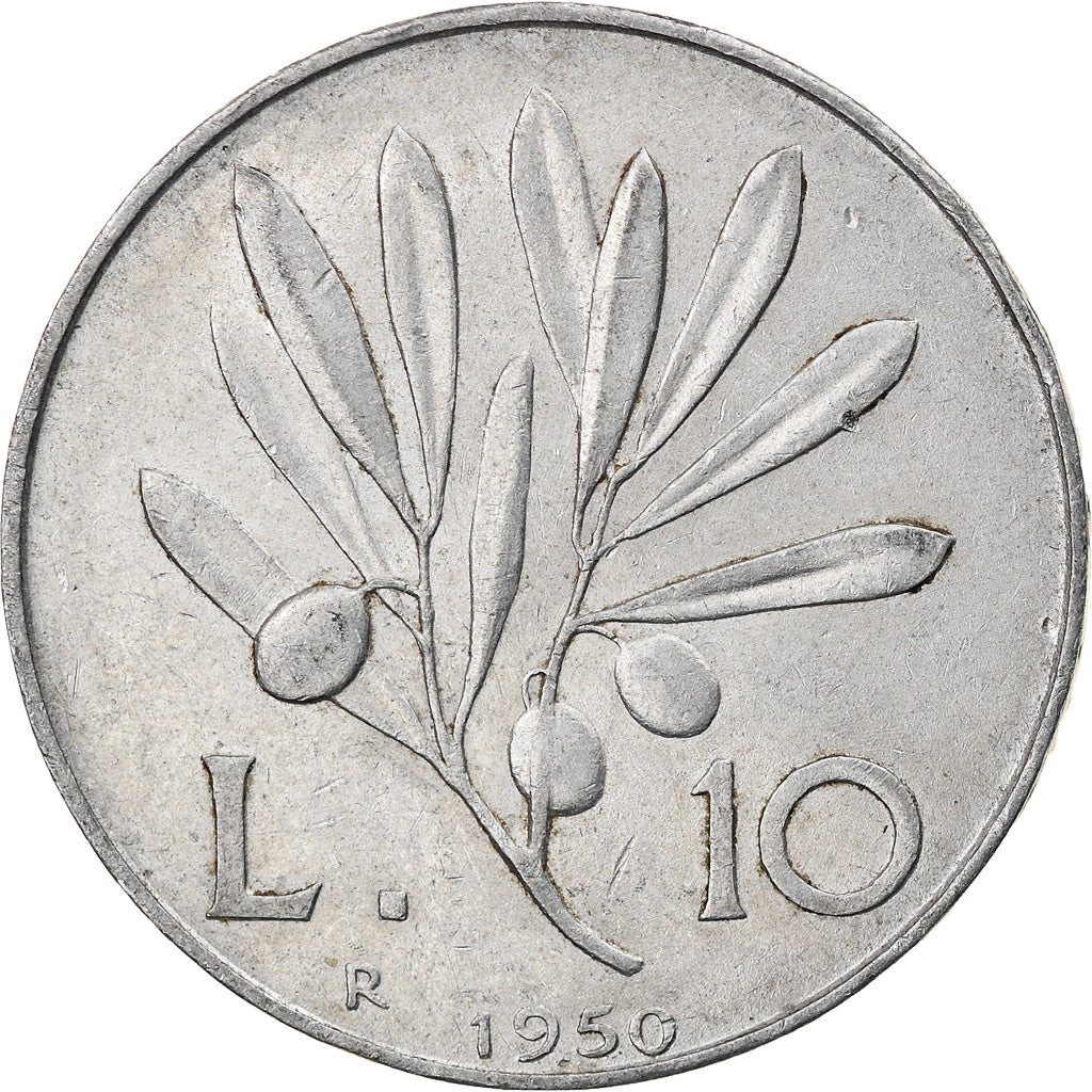 Moneta, Italia, 10 Lire, 1950, Rome, MB+, Alluminio, KM:90