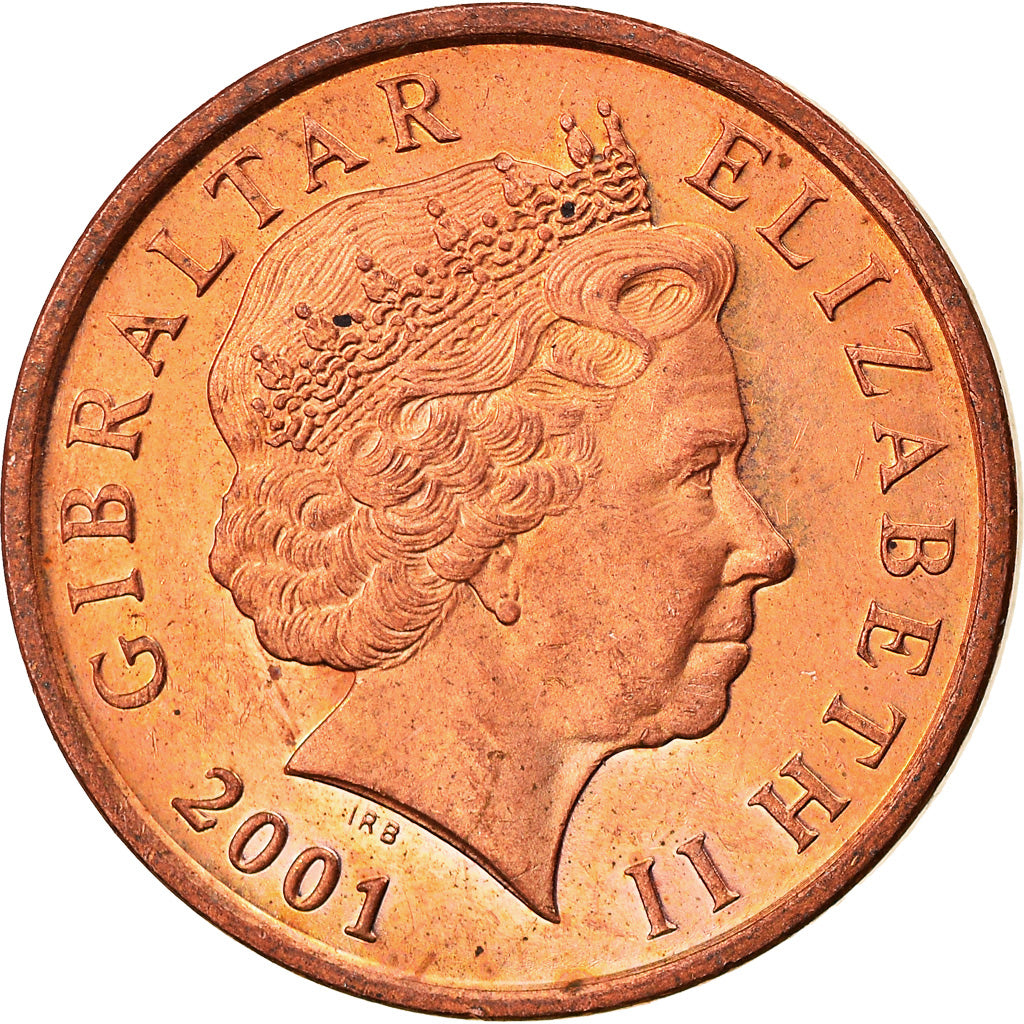 Coin, Gibraltar, Elizabeth II, 2 Pence, 2001, AU(55-58), Copper Plated Steel