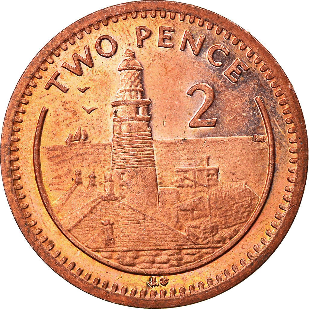 Coin, Gibraltar, Elizabeth II, 2 Pence, 2001, AU(55-58), Copper Plated Steel