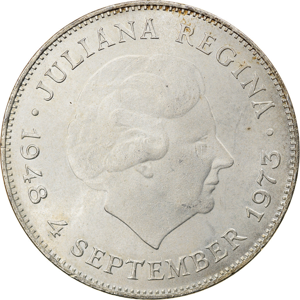 Coin, Netherlands, Juliana, 10 Gulden, 1973, AU(55-58), Silver, KM:196