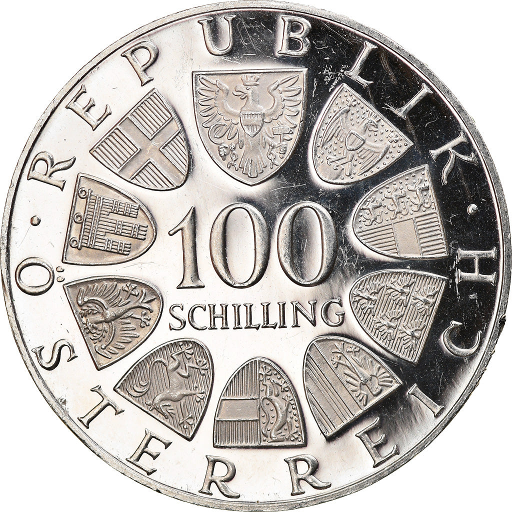 Coin, Austria, Johann Strauss, 100 Schilling, 1975, Proof, AU(55-58), Silver