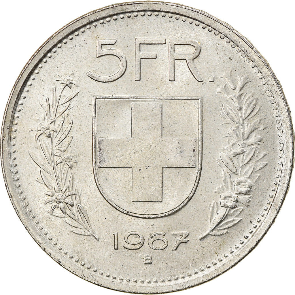 Coin, Switzerland, 5 Francs, 1967, Bern, AU(55-58), Silver, KM:40