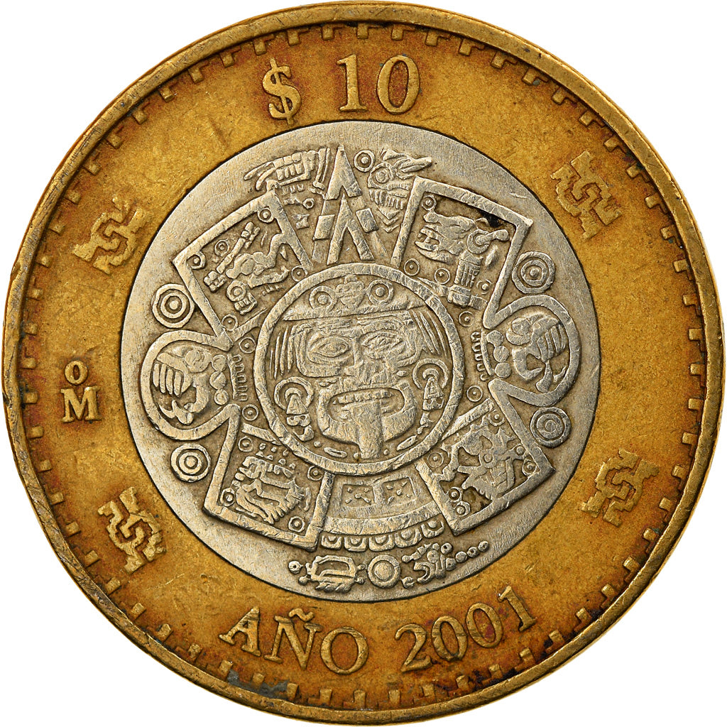 Moeda, México, 10 Pesos, 2001, Mexico City, VF(30-35), Bimetálico, KM:636