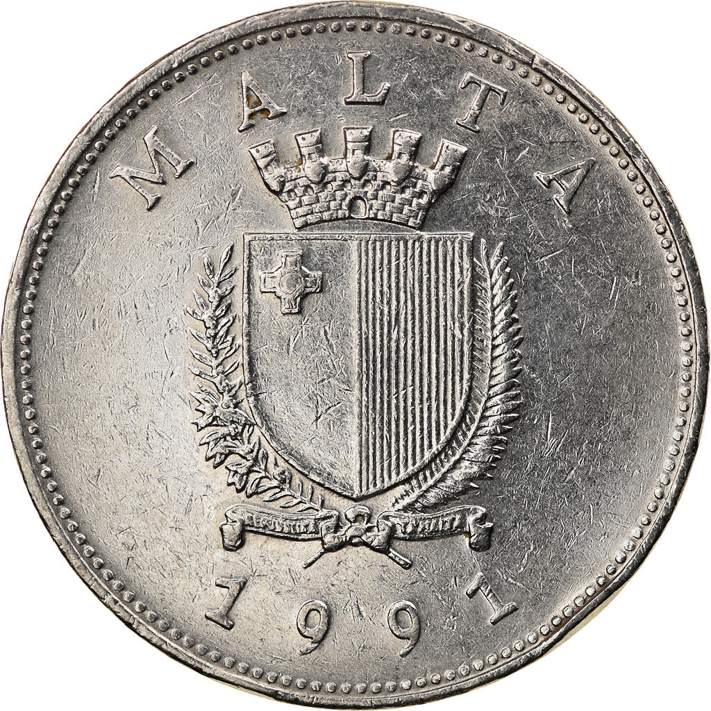 Coin, Malta, Lira, 1991, British Royal Mint, EF(40-45), Nickel, KM:99