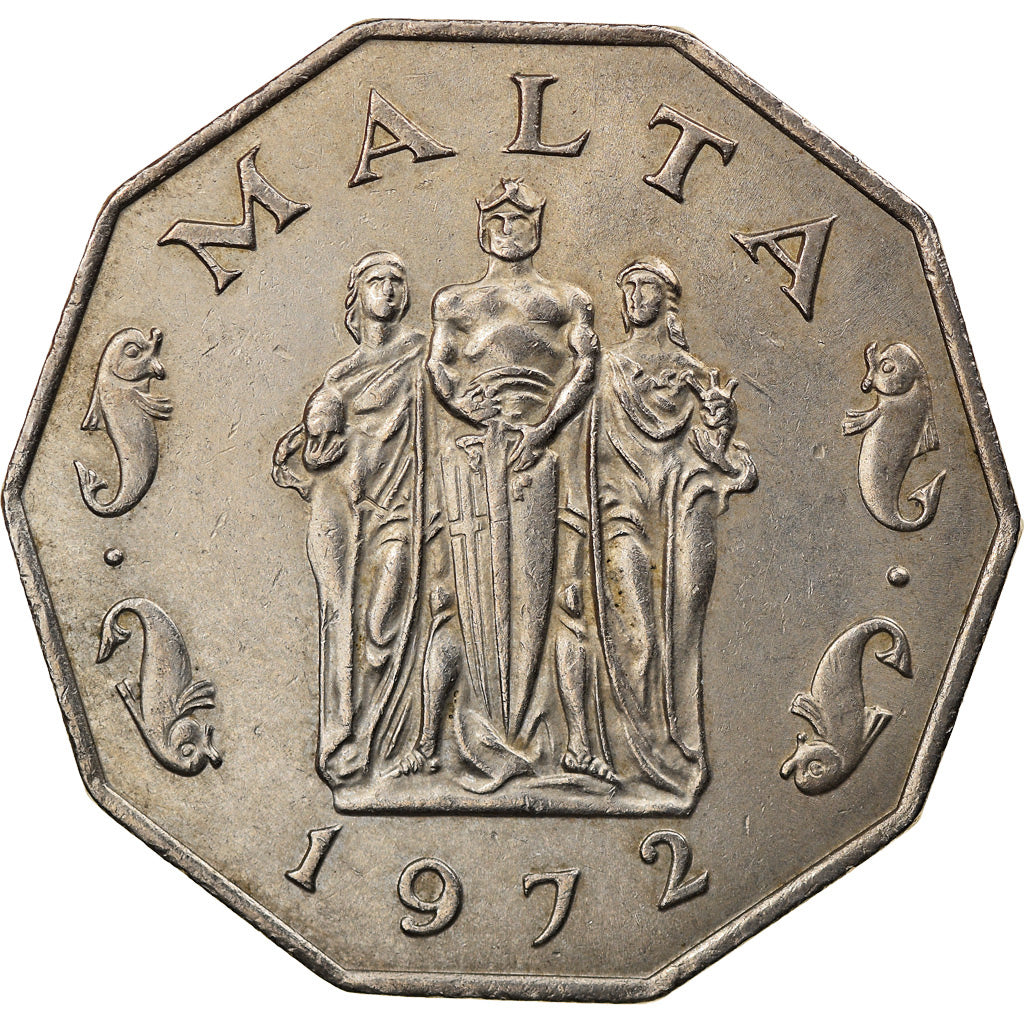 Coin, Malta, 50 Cents, 1972, British Royal Mint, EF(40-45), Copper-nickel, KM:12