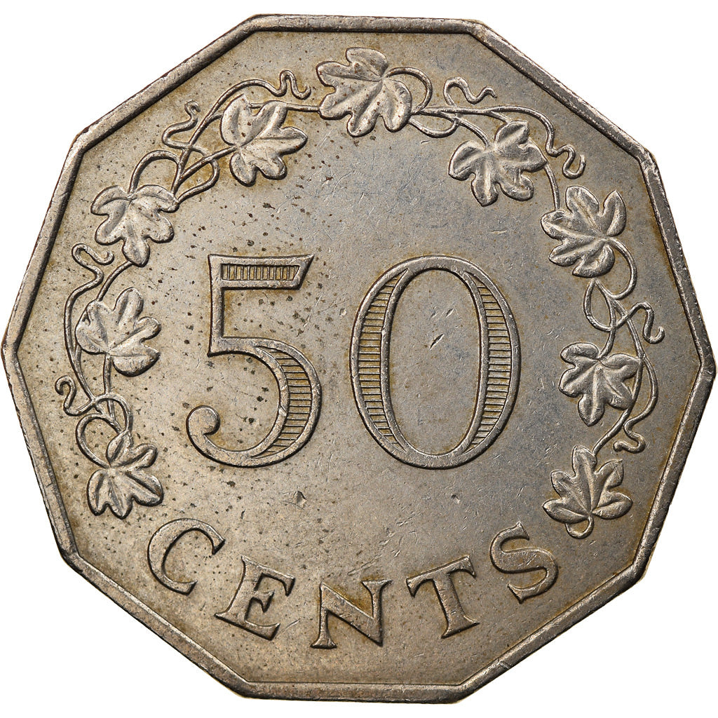 Coin, Malta, 50 Cents, 1972, British Royal Mint, EF(40-45), Copper-nickel, KM:12