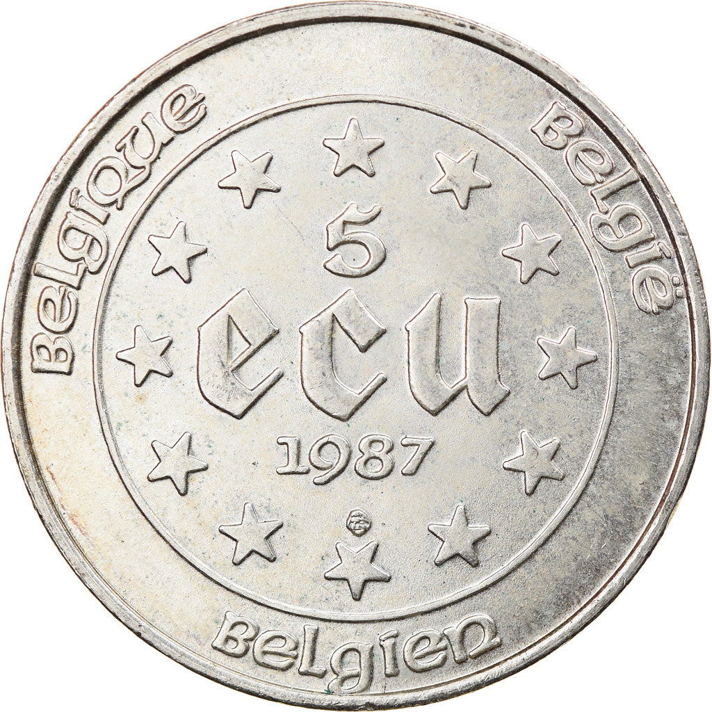 Coin, Belgium, 5 Ecu, 1987, AU(55-58), Silver, KM:166