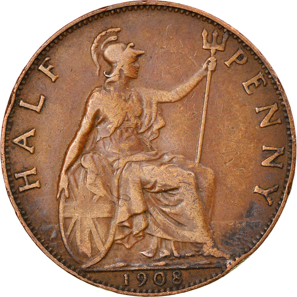 Coin, Great Britain, Edward VII, 1/2 Penny, 1908, VF(30-35), Bronze, KM:793.2