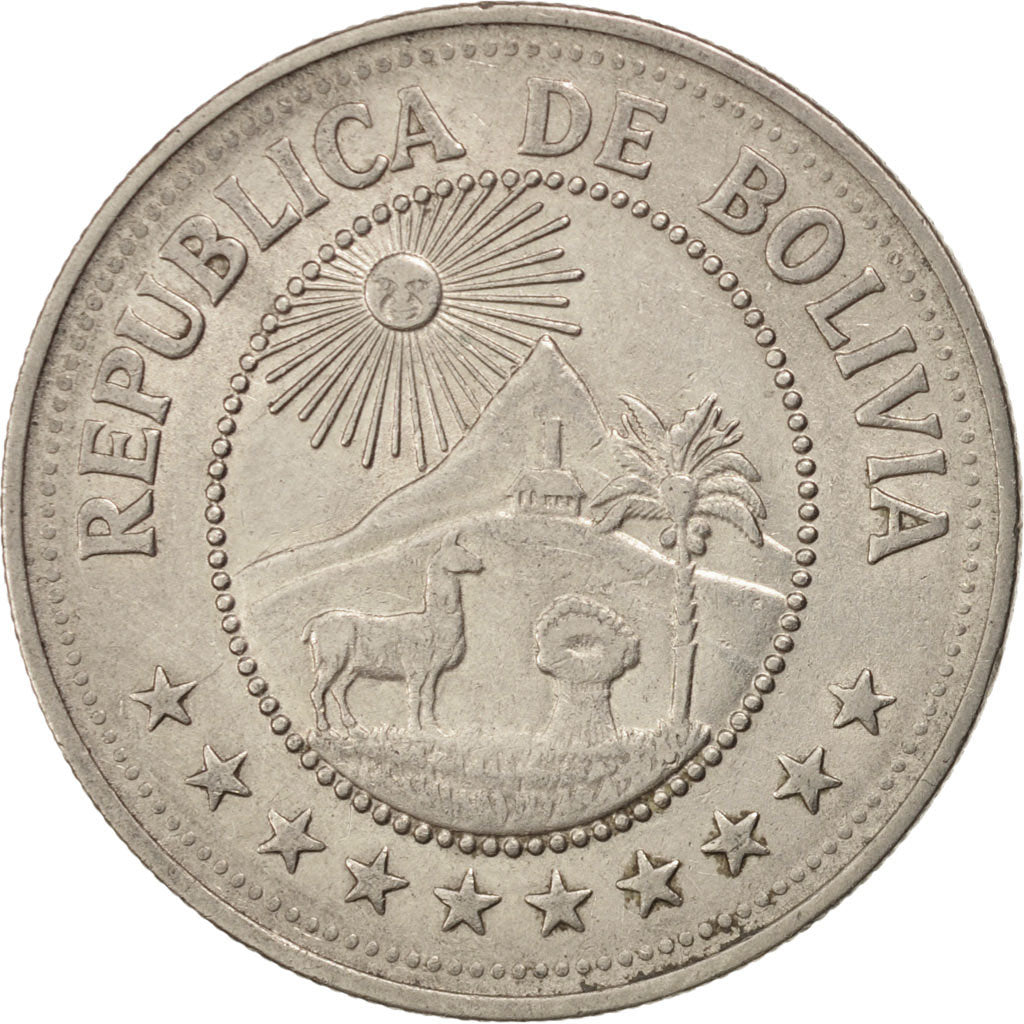 Munten, Bolivia, 5 Pesos Bolivianos, 1976, ZF, Nickel Clad Steel, KM:197