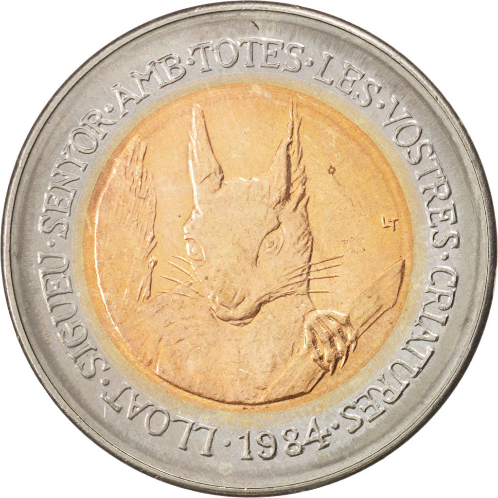 ANDORRA, 2 Diners, 1984, KM #20, MS(60-62), Bi-Metallic, 32, 13.45