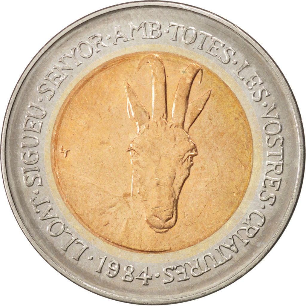 ANDORRA, 2 Diners, 1984, KM #21, MS(60-62), Bi-Metallic, 32, 13.45