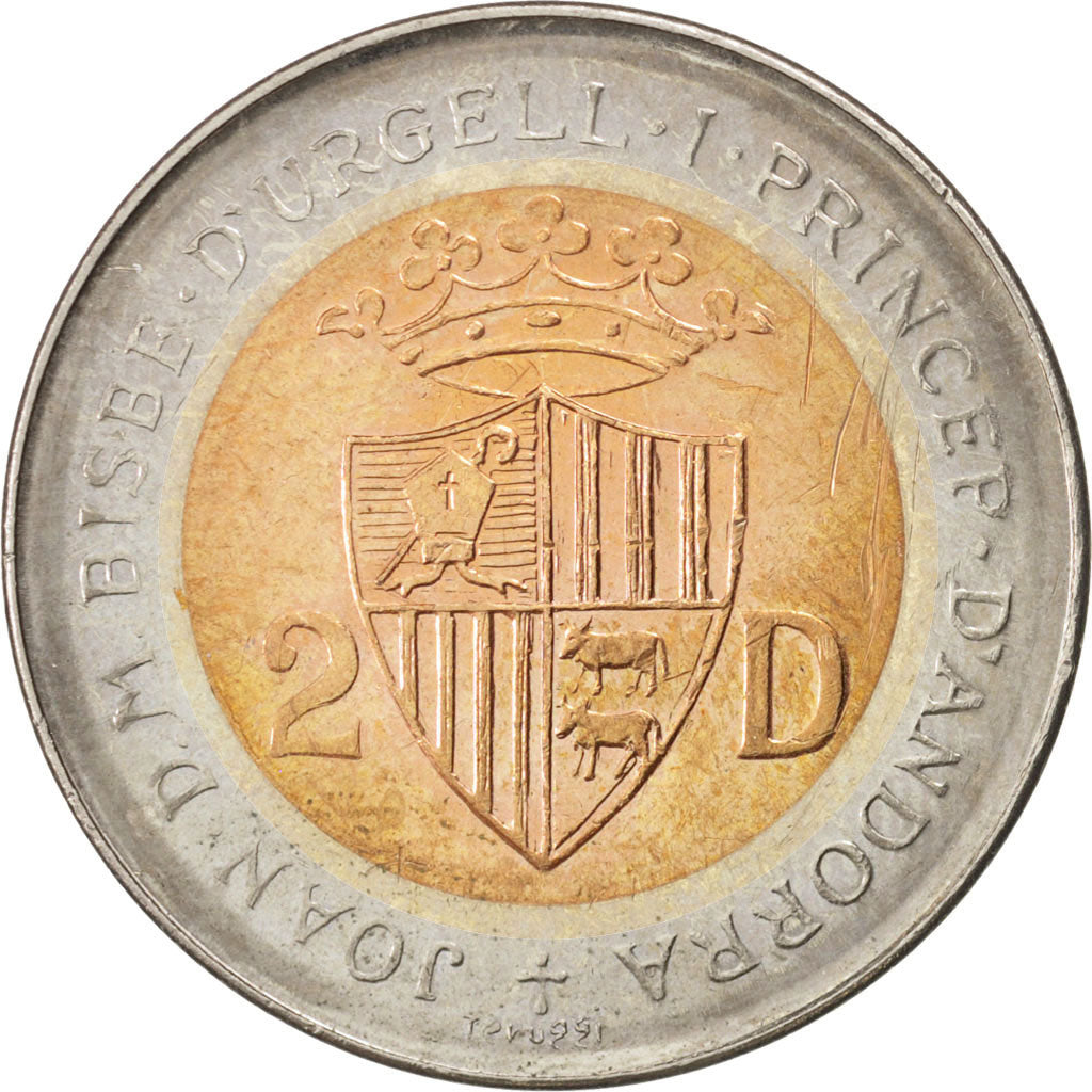 ANDORRA, 2 Diners, 1984, KM #21, MS(60-62), Bi-Metallic, 32, 13.45